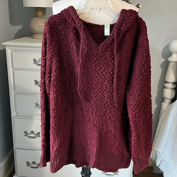Chunky Oversized Popcorn Sweater Wine Hoodie - Picture 1 of 13
